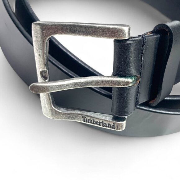 Timberland Mens Black Leather Belt With Silver Buckle Size 42 - Picture 2 of 6